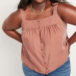 Garment-Dyed 'No-Open' Button-Front Tank Top for Women